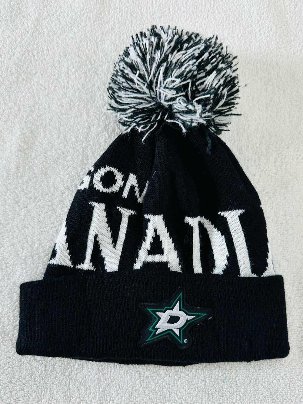 Vintage Dallas Stars NHL Molson Canadian Promo Knit Toque Black White Pom Pom